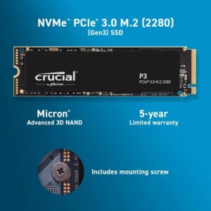 דיסק פנימי Crucial P3 1TB PCIe NVME 3.0 3D Nand Up To 3500MB/s